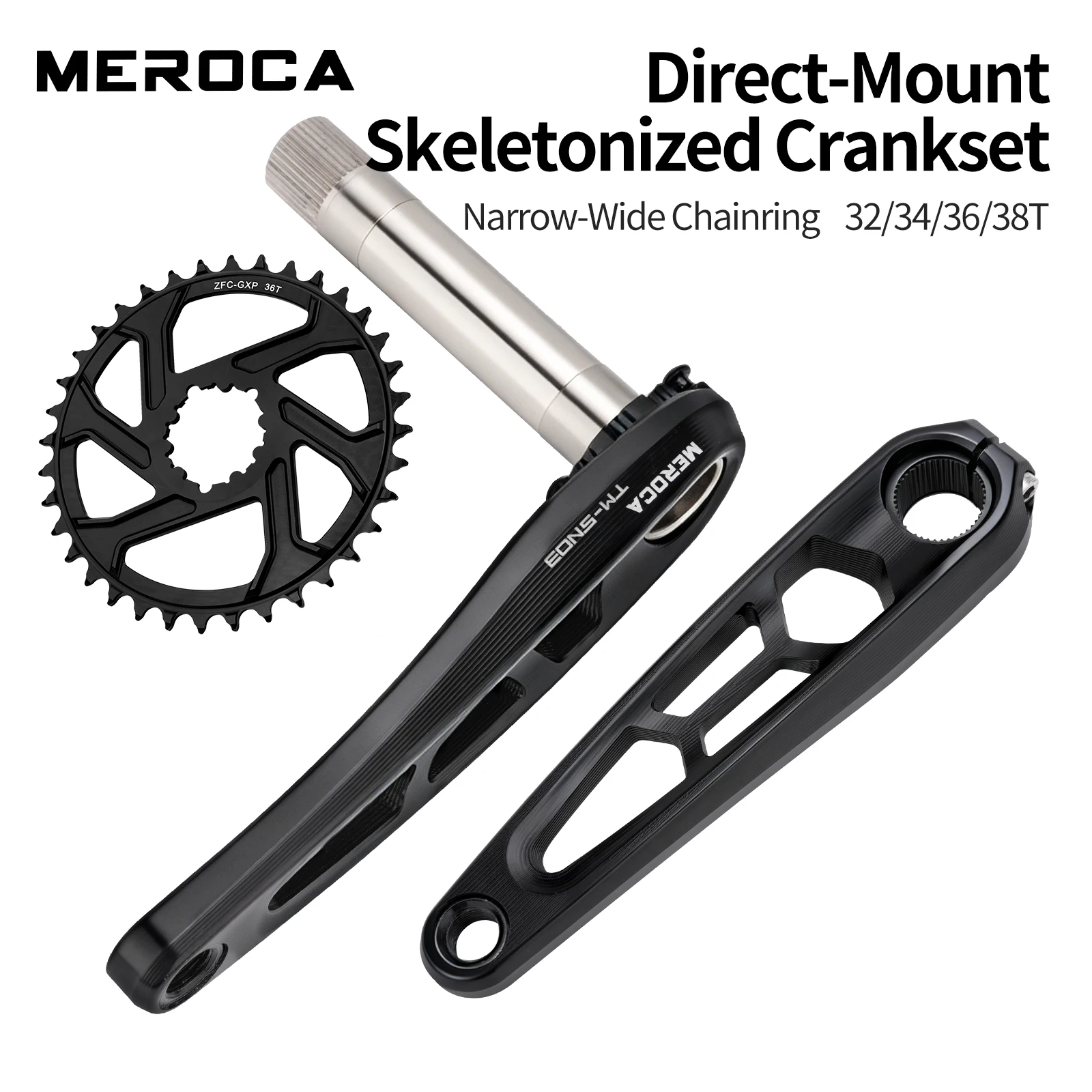 MEROCA MTB Crankset CNC Hollow Forged Crank Arm 3-Bolt Direct Mount Crankset 3mm Offset 32T-38T 165/170mm Mountain Bike Crank