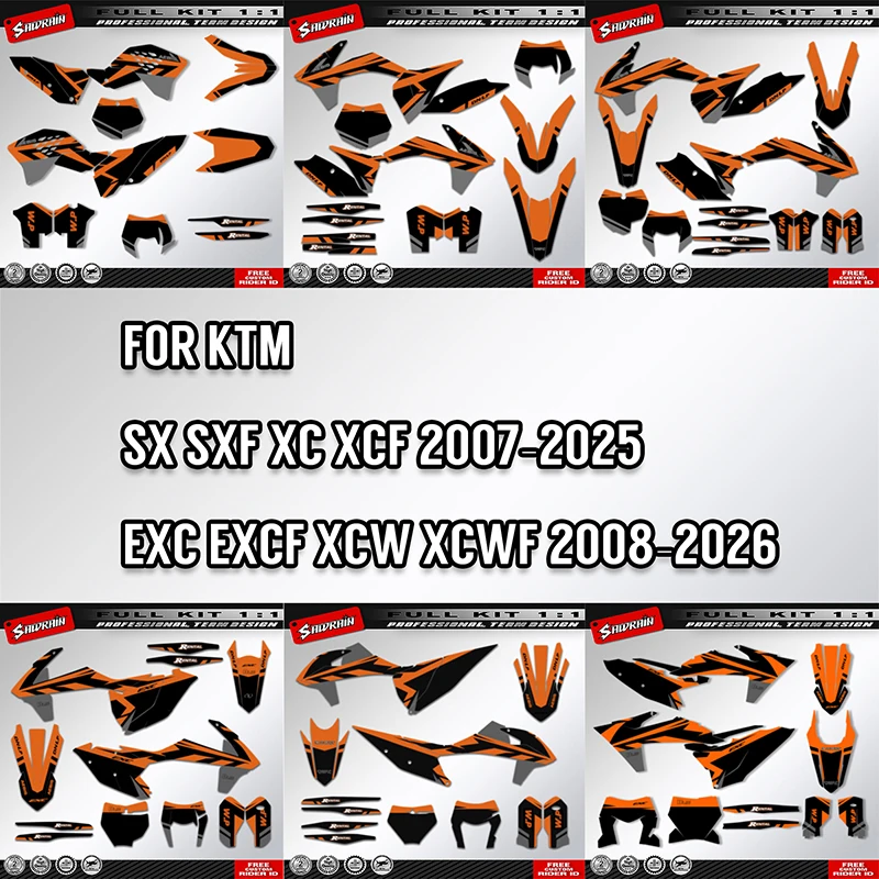 

Sawrain Custom Team Graphics Backgrounds Decal Adhesive Stickers Kits for KTM SX SXF 2007-2025 EXC XCW 2008-2026