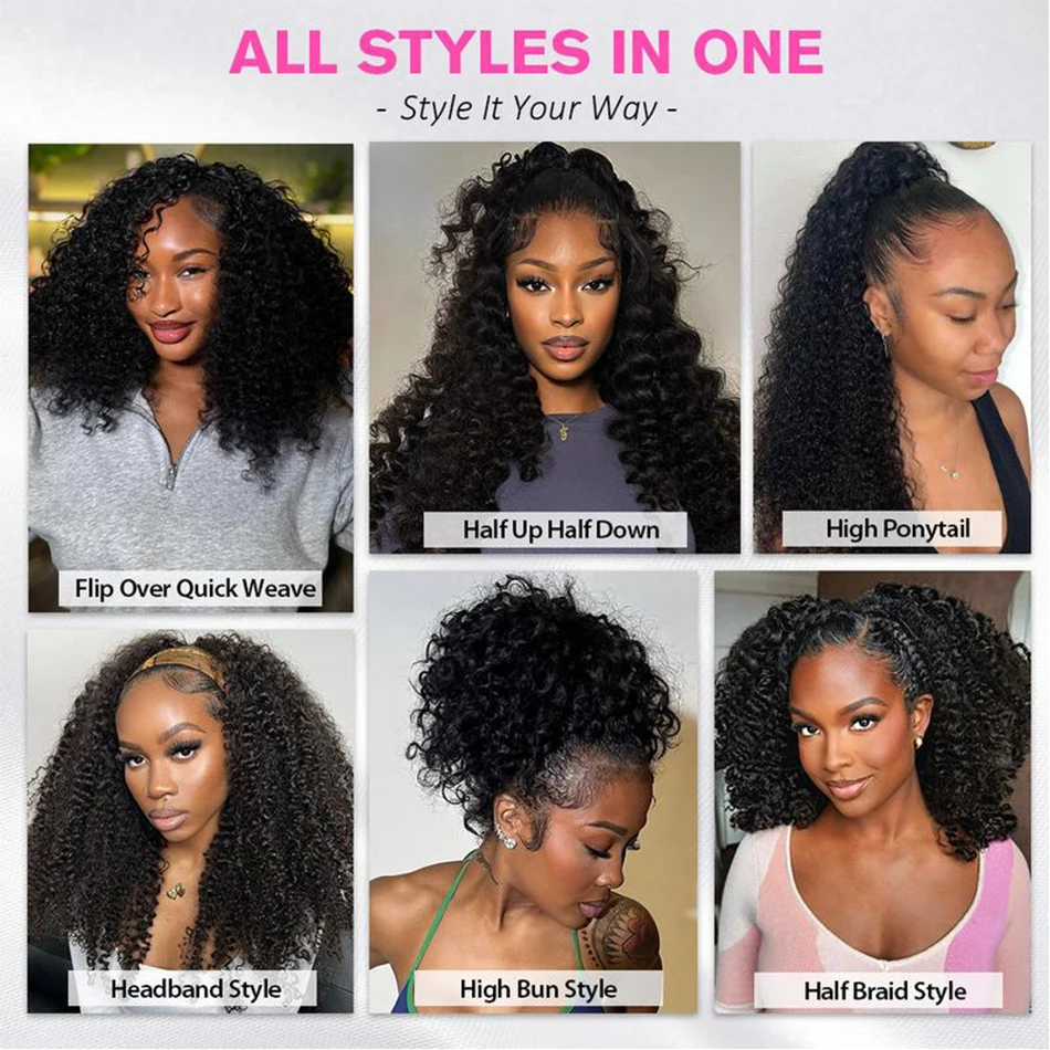 موجة عميقة نصف شعر مستعار شعر الإنسان الرباط مقاطع سلس اللون الطبيعي كامل آلة صنع شعر مستعار جاهز لارتداء نصف شعر مستعار مجعد المياه