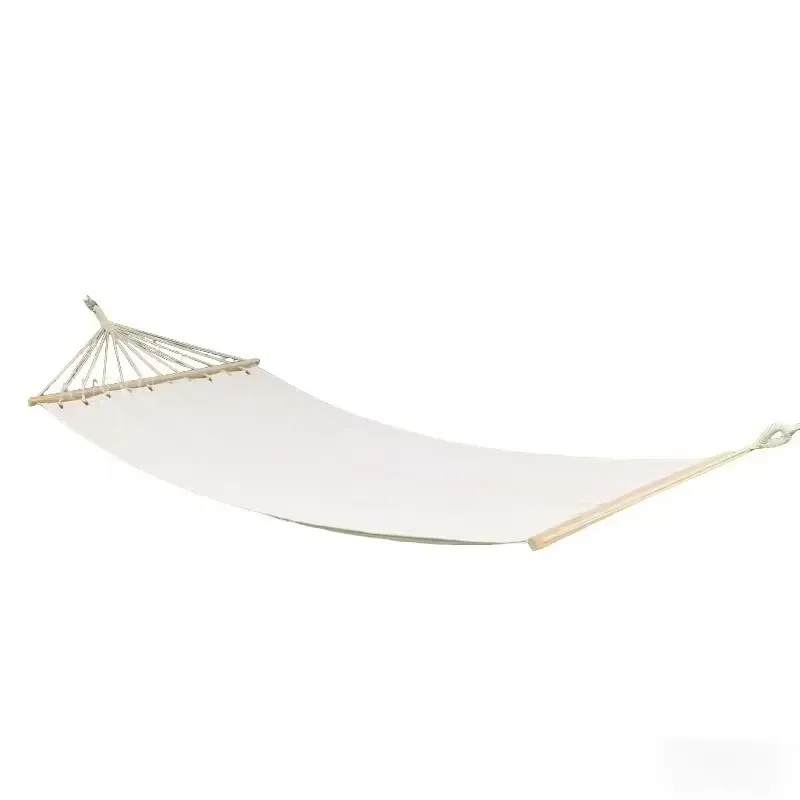Lightweight Canvas Hammock with Wooden Poles Fringed Design for Outdoor Camping Terrace Balcony Courtyard Relaxation Durable