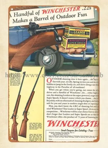 1940s Winchester hunting shooting armmo rifle metal tin sign vintage auto signs