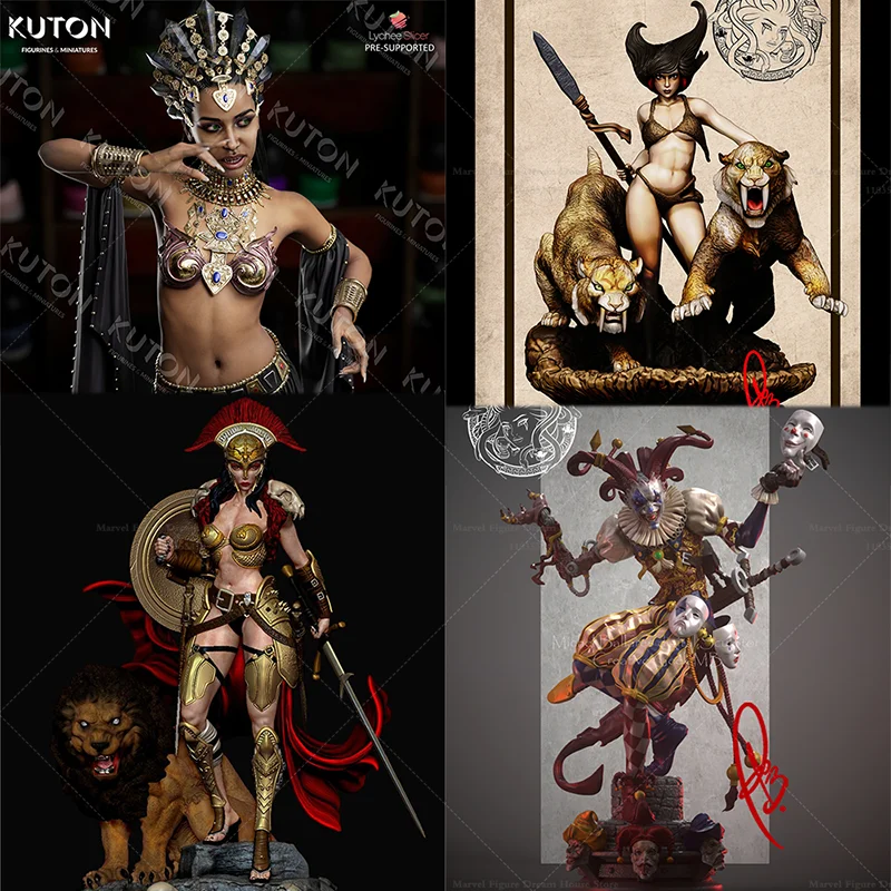 

1/24 1/18 Scale Wild Female Hunter Saber Toothed Tiger War God Girl DIY Self-assembled GK 3D Resin Un-panited Doll White Model