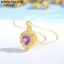 100% Real 18K Gold Pendant Amethyst Necklace For Women With Certificate Initial Original Au750 Love Heart Jewelry Trending Gift