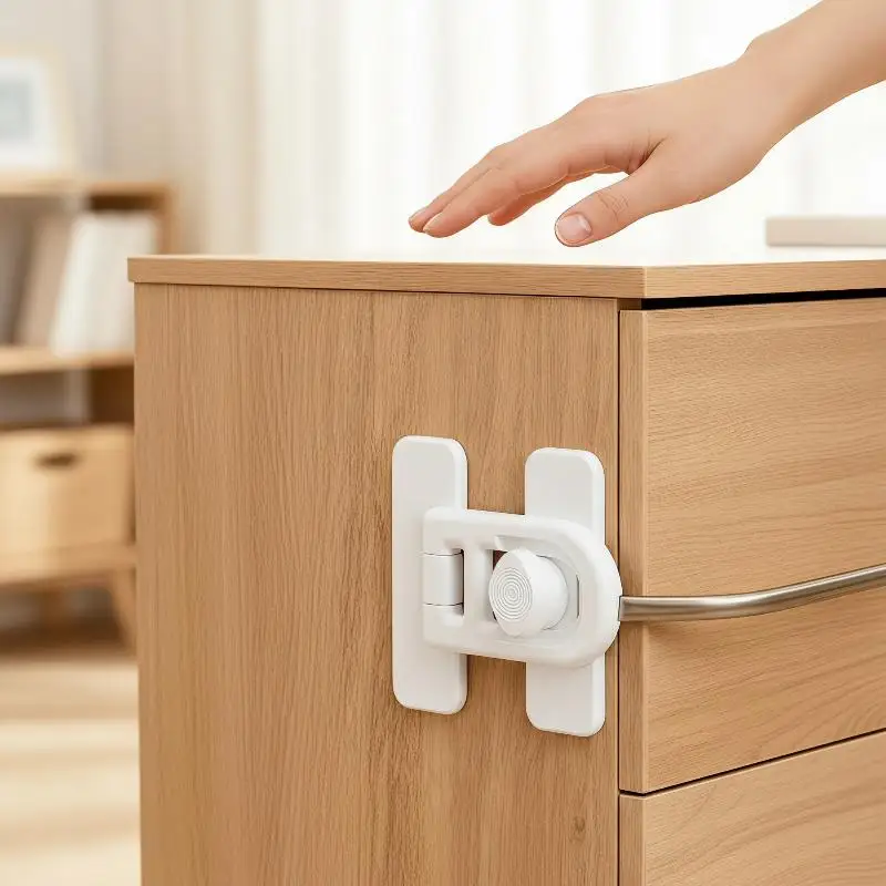 @*Self Adhesive Child Safety Refrigerator Locks No Drill Anti-Pinch Cabinet Drawer Locks for Baby Proofing Home