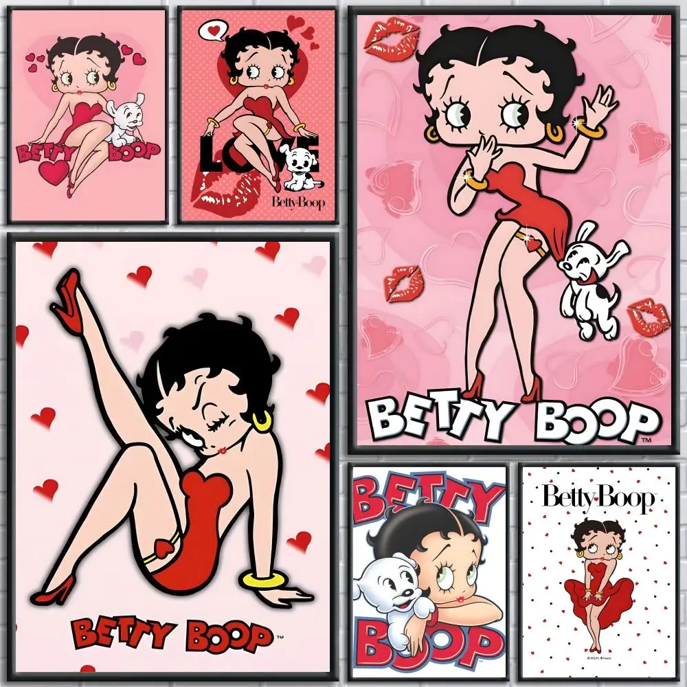 الكرتون B-Betty B-boop اللوحة الخط HD طباعة شخصية قماش جدار جدارية الفن صور لغرفة المعيشة ديكور المنزل #1