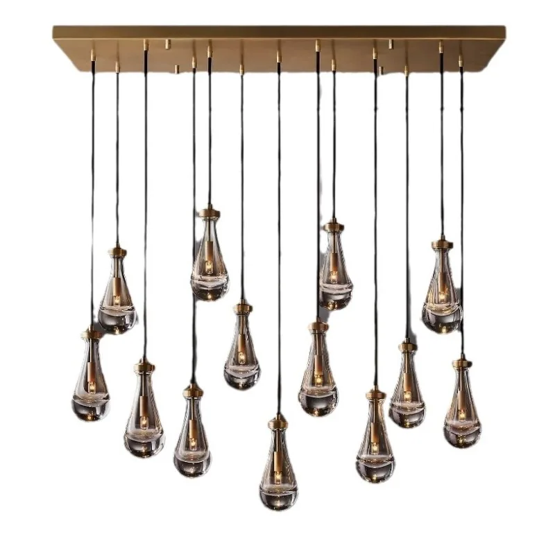 American export all-copper crystal glass classical simple light luxury water drop chandelier, restaurant bar counter