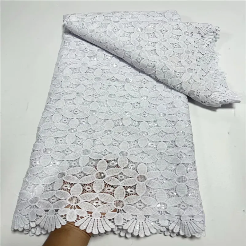 

5 ярдов чистого белого цвета, хит продаж, французское кружево с блестками, африканский тюль, шнур, сетка, вышитая ткань для свадебной вечеринки 9L672902