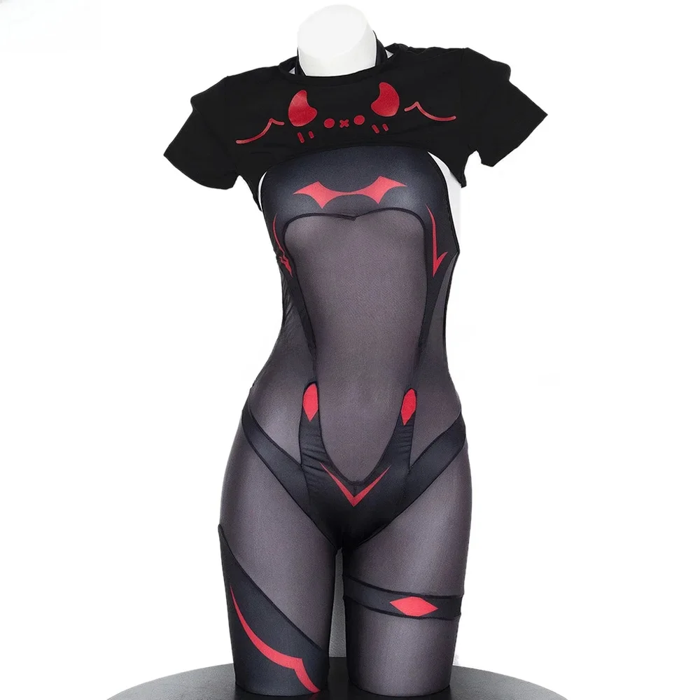 

XXOO Game Anime Girl Little Devil Bodysuit Uniform Punk Cyber Combat Tight Jumpsuit Stocking Outfits Cosplay Halloween Costume