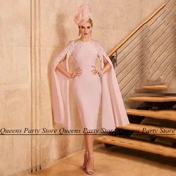 Fashion Mother of The Bride Dress with Long Sleeves Jewel Colorful Stones Knee Length Evening Party Gown Wedding Guest Dresses