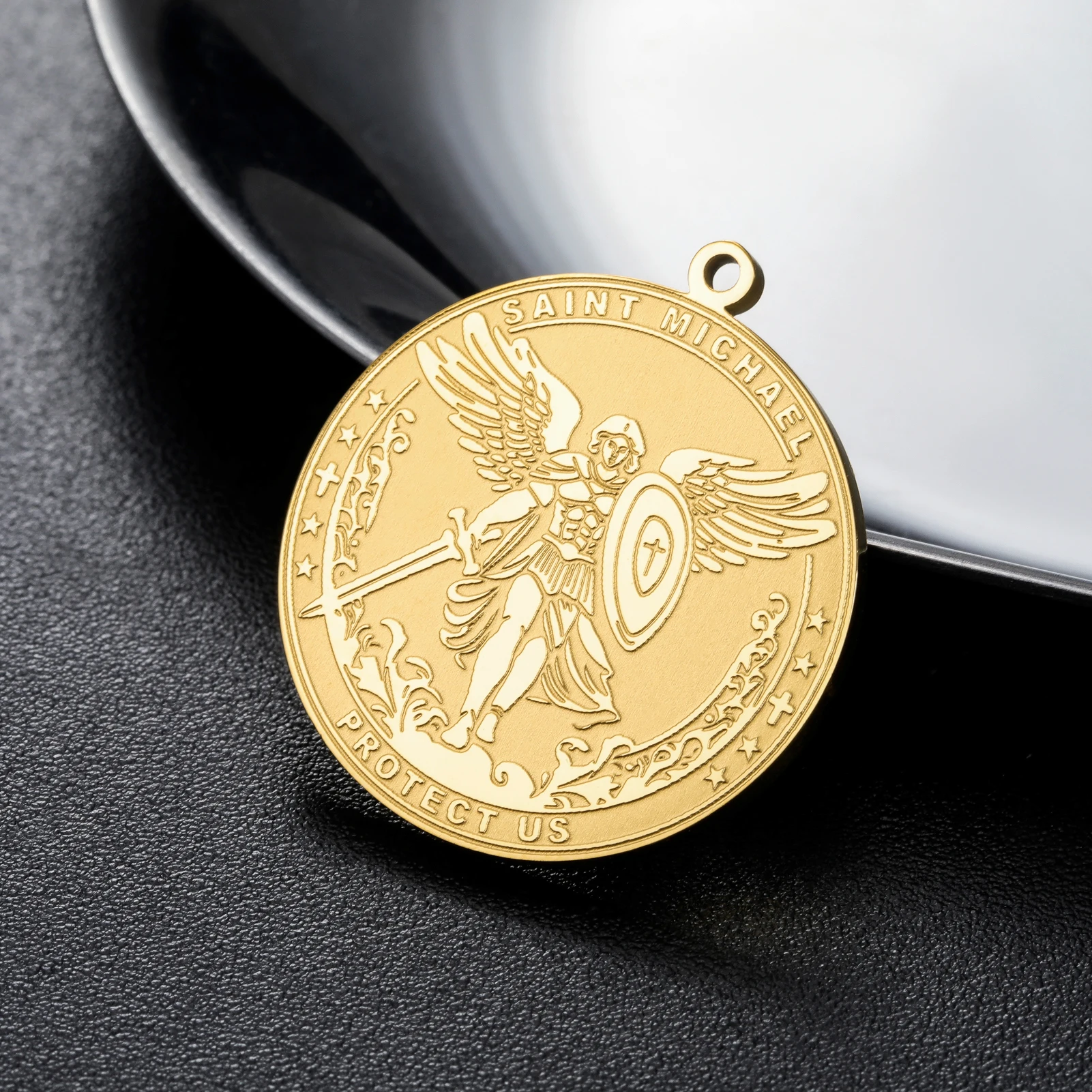 Saint Michael Medal Pendant Archangel Protect Us Charm Single/Double Loop Connector Charms Gold Silver Religious Jewelry For DIY