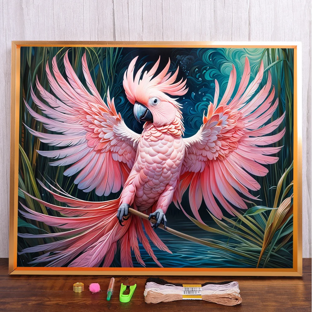 

Pink Parrot Printed 11CT Cross Stitch Kit DIY Embroidery DMC Threads Needlework Knitting Sewing Craft Home Decor Jewelry Mulina