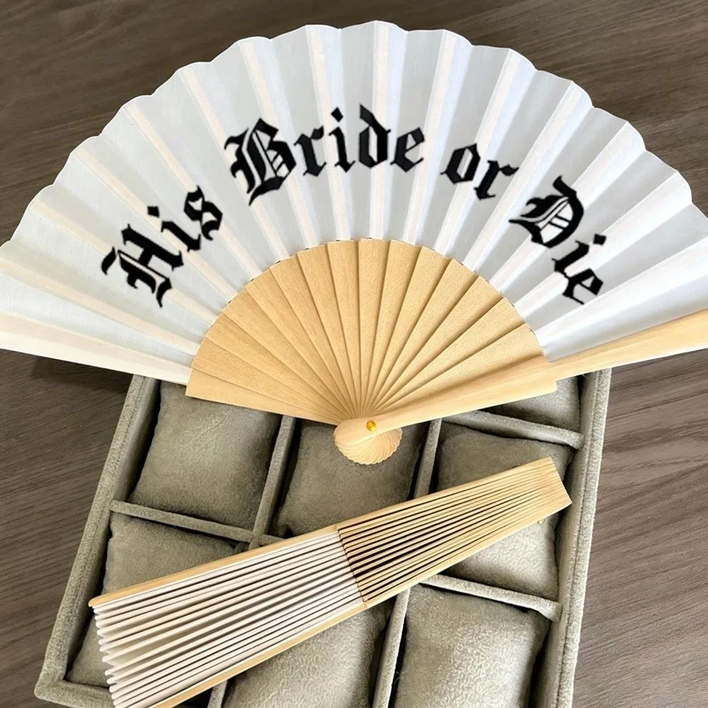 Vintage Gothic His Bride or Die Fan Large Folding Fan Halloween Black White Hand Fan Fan Crafts Handmade