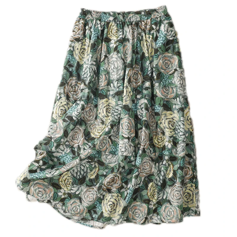 

Freeny цветочная картина маслом f юбка женская средней длины с высокой талией юбка трапециевидной формы летняя новая смесь хлопка и полиэстера