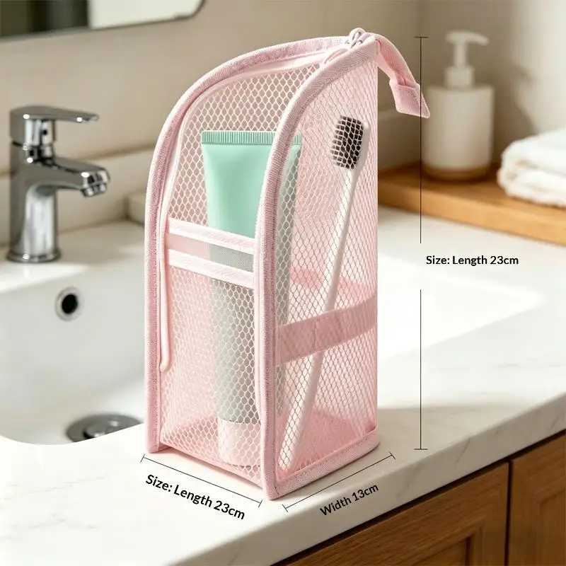 Breathable Mesh Wash Bag Stand Up Design Multi Pockets Portable Travel Cosmetic Organizer For Vacation Business Trip