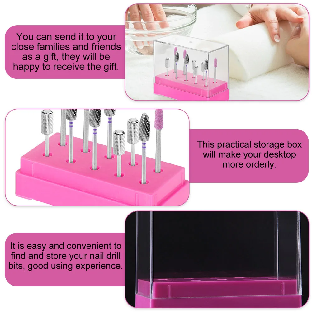 

Nail Drill Bits Storage Box Sturdy Plastic Organizer Manicure Grinding Head Holder for Professional Nail Salon Home Use