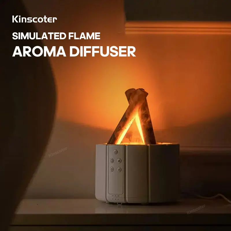 KINSCOTER Difusor de Aroma Luz de Fogo, Umidificador de Ar Fogger de Névoa Fresca Ultrassônico com Lâmpada de Óleo Essencial LED