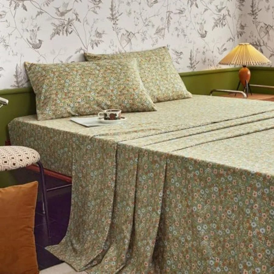 

Floral Bed Sheets, 4-Piece Sheet Set, Shabby Chic Flower Pattern Printed Country Coquette Cottage Aesthetic Bedding, Deep Pocke