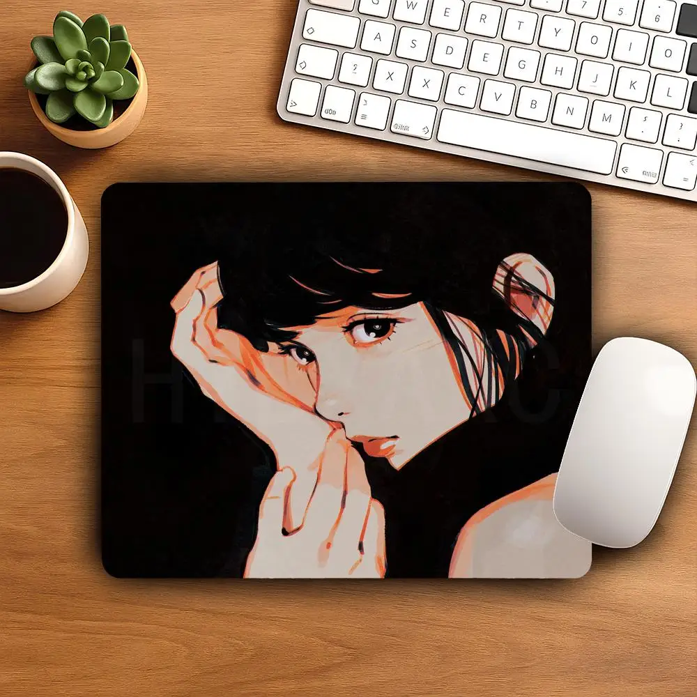 HYBXAXC Small Mouse Pad Light and Shadow Anime Girl Non Slip Mat Keyboard Wireless Mouse Boy Girl Gift for Play games