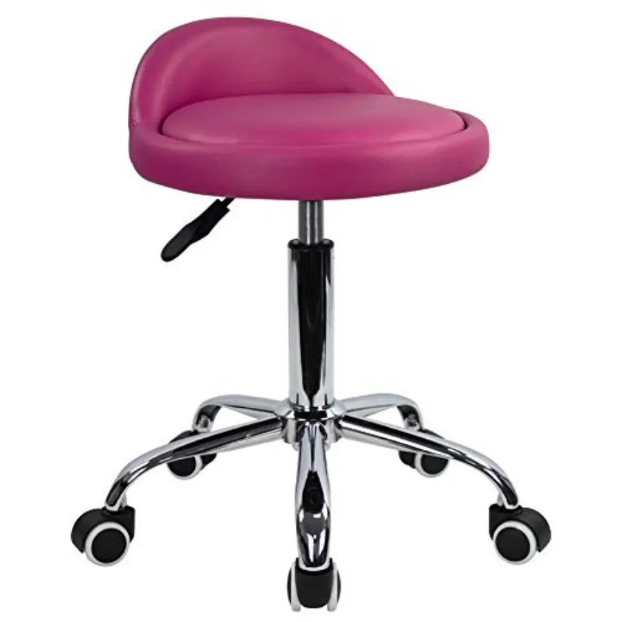 

PU Leather Round Rolling Stool with Back Rest Height Adjustable Swivel Drafting Work SPA Medical Task Chair with Wheels