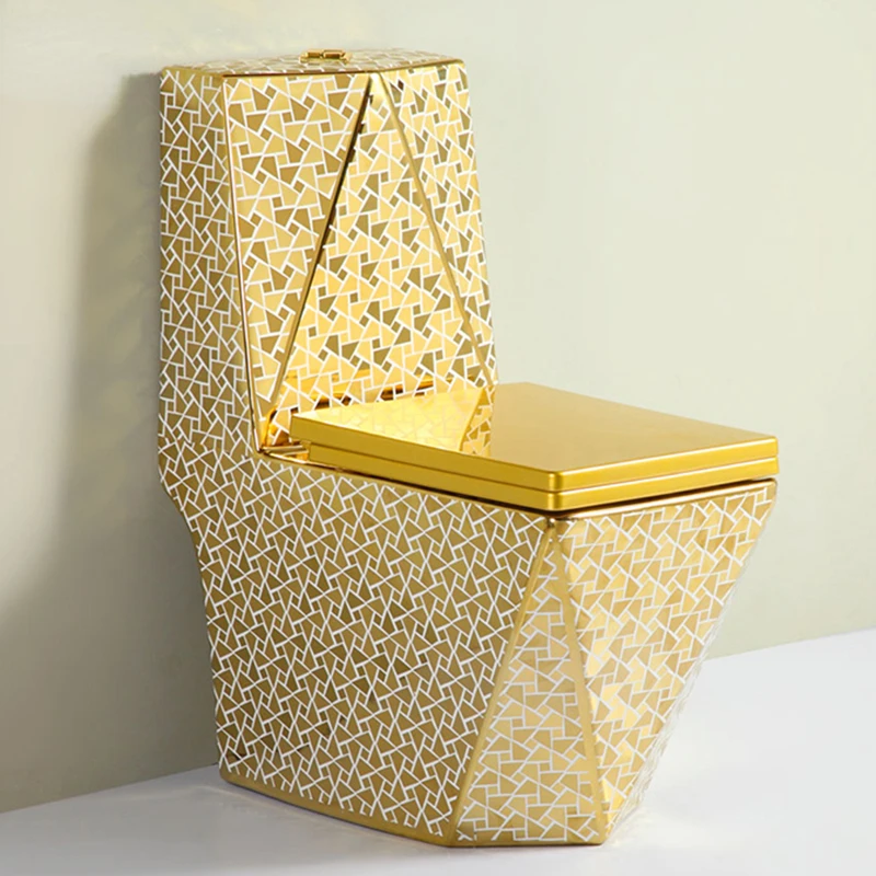 Gold Toilet Square Diamond Color Pottery Toilet European-Style Household Toilet Pumping Stool 3520