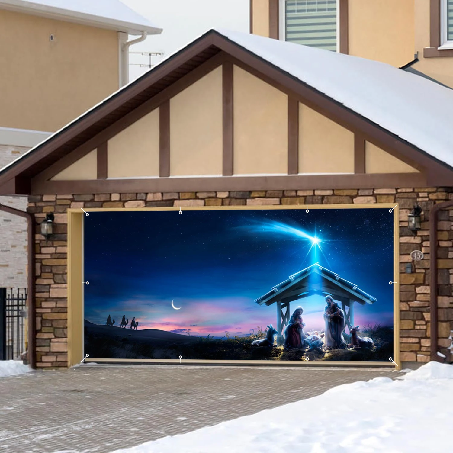 Christian Birth of Jesus Garage Wall Background Christmas Berle Star Sky Garage Door Frame With Hooks For Home Courtyard Decor