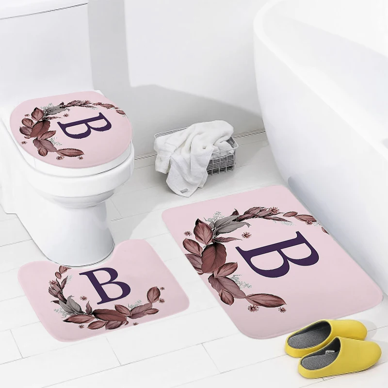 3pcs Letters and wreaths home bathroom floor mats Bath mat modern bathroom accessories rug Toilet mat Bathtub anti-slip carpet