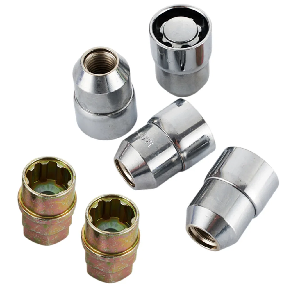 

00 4pcs M12x1.25 Alloy Steel Locking Wheel Nuts With 2 Keys For Car Modified Silver Anti-Theft Screw Lug Nuts Accessories