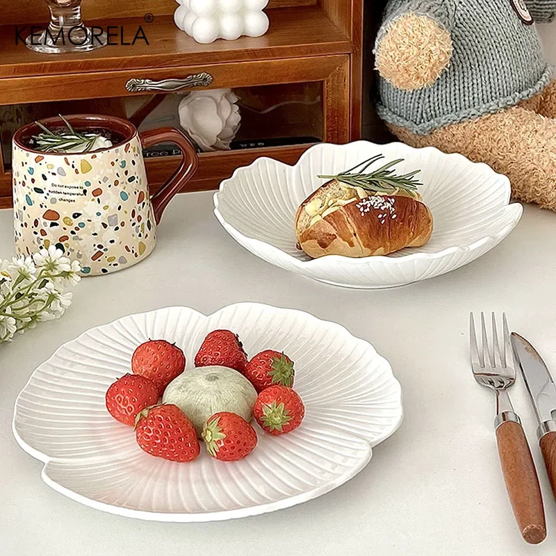 1PCS Pastoral Floral Room Decoration Dinner Set Plate Lunch Fruit Salad Bowl Home Cake Dessert Plate Breakfast Bread Plate