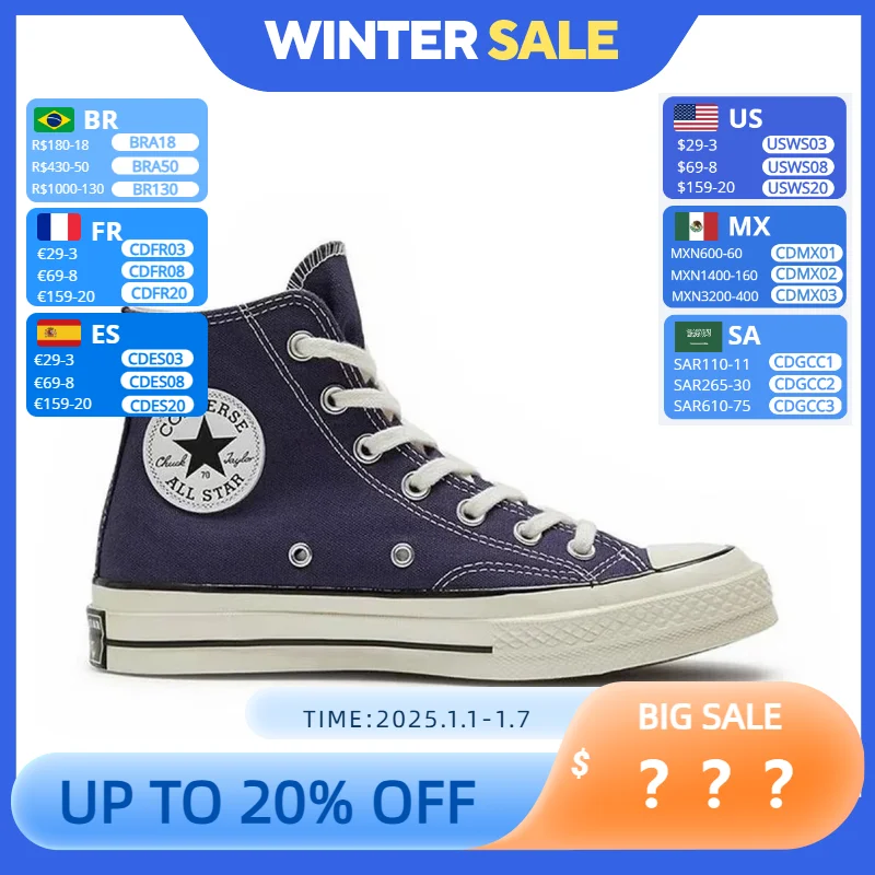 Converse 1970s Men and Women Skateboarding Shoes High-top Outdoor Wear-resistant Vintage Sneaker Navy Blue