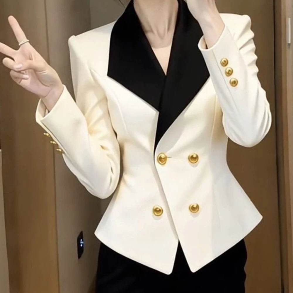 

2026 celebrity new professional suit jacket women's high sense black and white contrasting color waist thin short suit