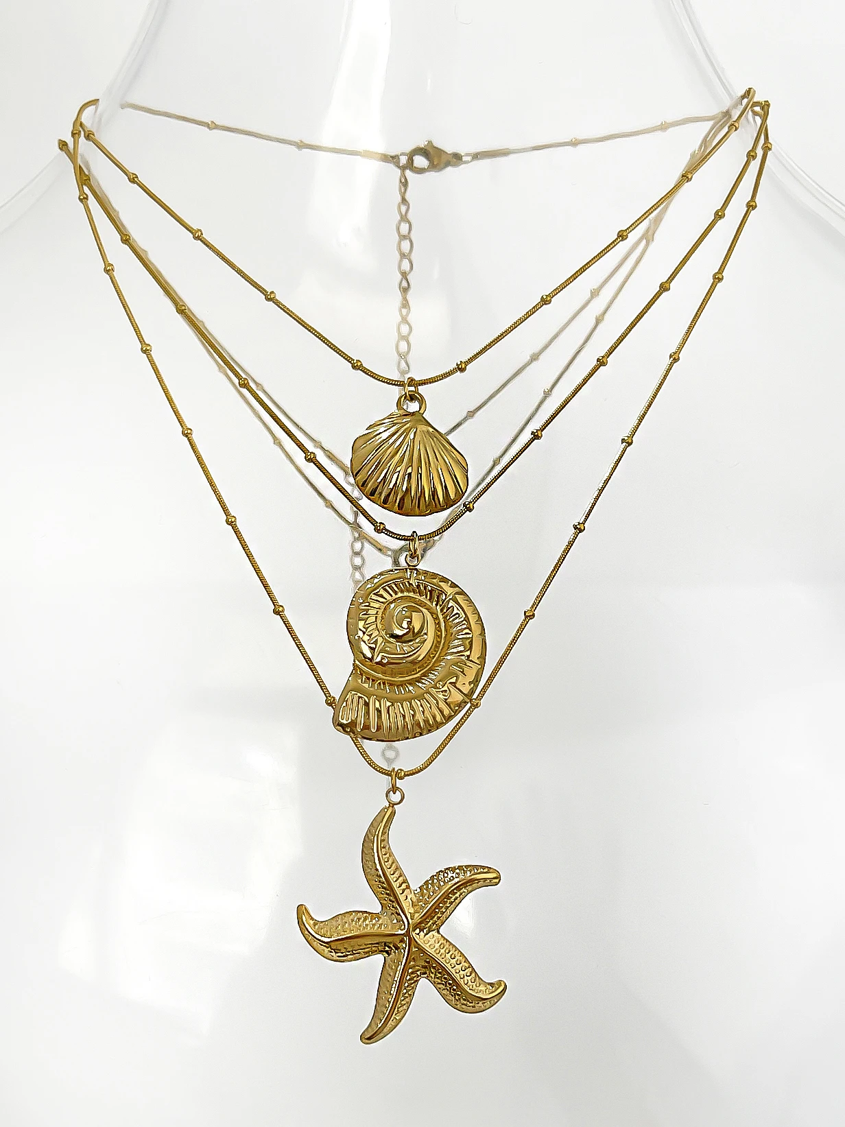 Peri\'sbox Minimalist Starfish Stripe Conch Scallop Shaped Pendant Necklace for Women Waterproof Trend Jewelry Summer Beach Party