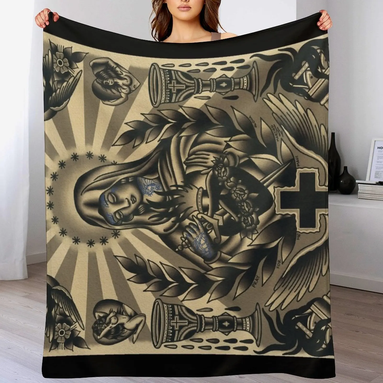 Virgin Mary watercolor painting flash sheet (( horizontal version )) Throw Blanket Spring Fall Cozy Throw Blanket for Couch