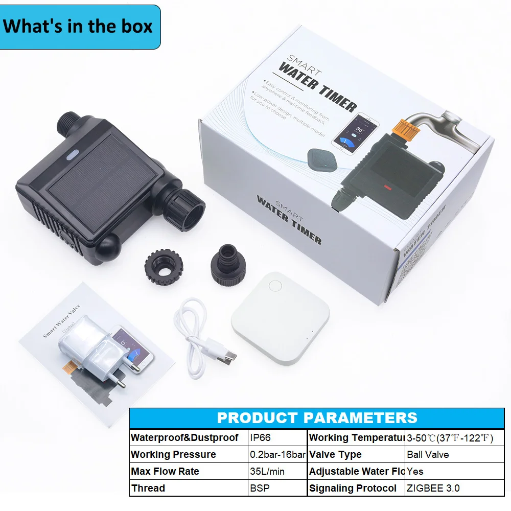 Таймер для полива на солнечной батарее ZIGBEE, умная система для орошения с Wi-Fi, шаровой кран, контроллер для сада, Alexa Google