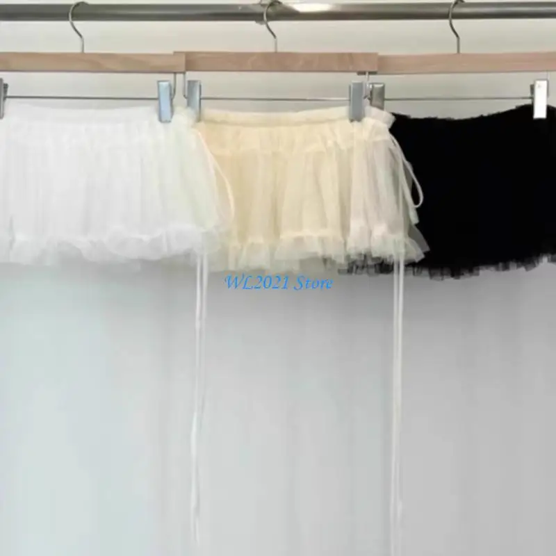 

G5GC Vintage Ruffle Lace Wrap Skirt with Tie Waist Elegant Layered Mesh Apron Skirt