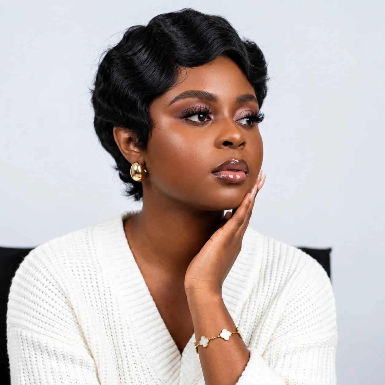 Short Water Wave Pixie Cut Wig Full Machine Made Human Hair Wig for Women Versatile Style for Short Hair Wig Finger Wave Texture