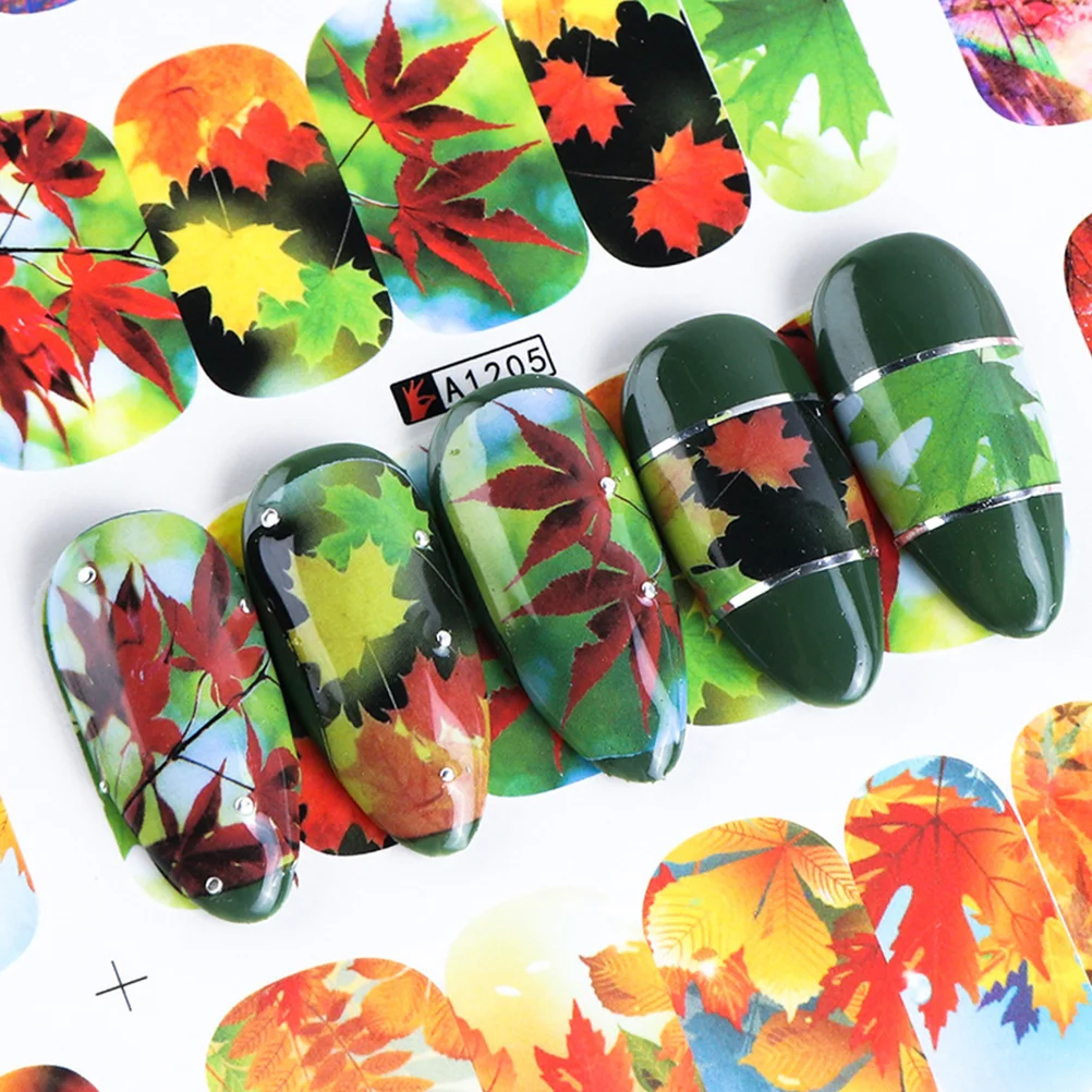 3 Sets Autumn Manicure Stickers Maple Leaf Nail Decals Nail Pastes DIY Manicure Supplies