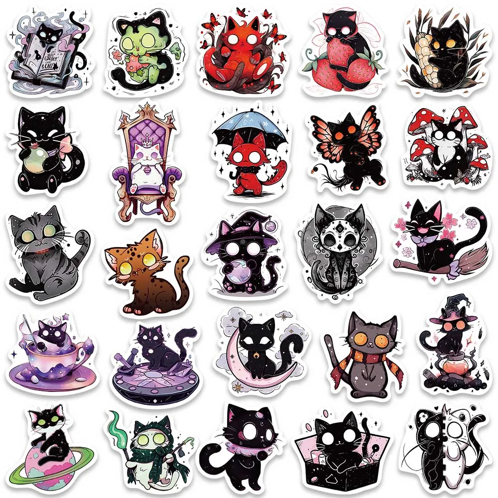 50pcs Vinyl Laptop Decals Cute Funny Cartoon Horror Cats Stickers For Laptop Phone Guitar Luggage Bike Waterproof Graffiti