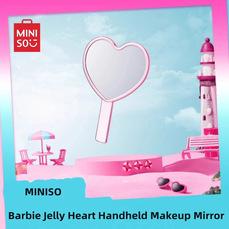 

MINISO Barbie 65th Anniversary Daylight Shine Series Jelly Heart Handheld Makeup Mirror Girly Heart Beauty Mirror Birthday Gift