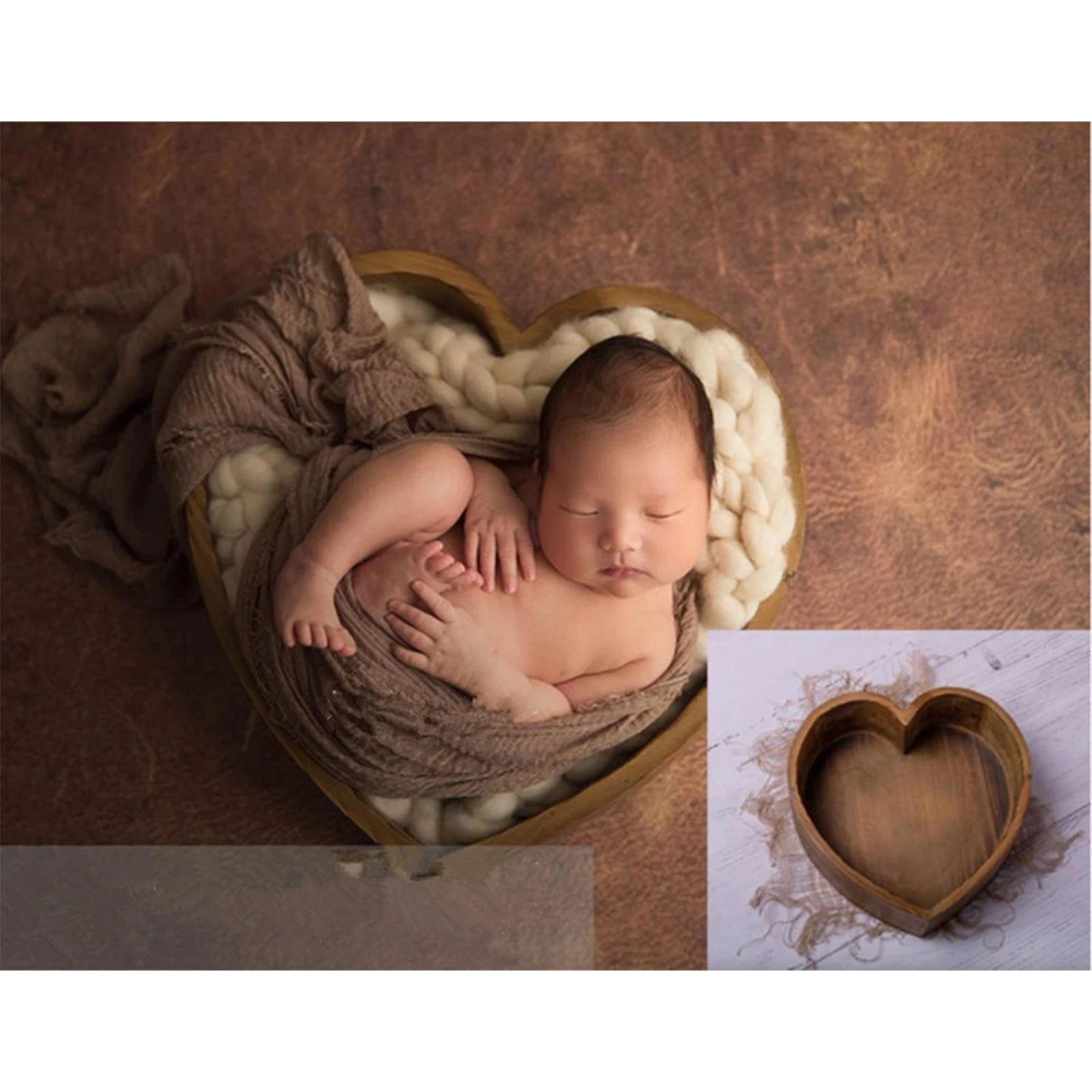 Newborn Baby Photography Baskets Photo Studio Posing Props Heart Shaped Pose Auxiliary Tub wooden basin for Monthly Baby Infant