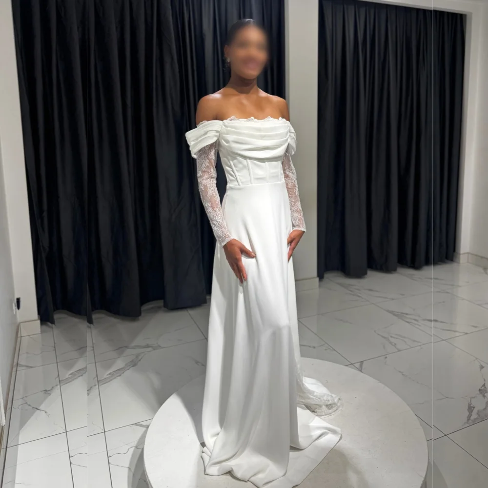 ชุดเดรสยาวทรงเอไลน์แบบเปิดไหล่ แต่งระบายลูกไม้ ดีไซน์พิเศษสำหรับโอกาสพิเศษ ผู้หญิงสง่างามสำหรับงานปาร์ตี้และงานแต่งงาน