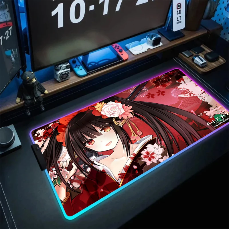 Rgb Tokisaki Kurumi Mouse Pad 900x400 Date a Live Anime Desk Mat Gamer Pc Computer Accessories Gaming Mousepad Rubber Table Pads