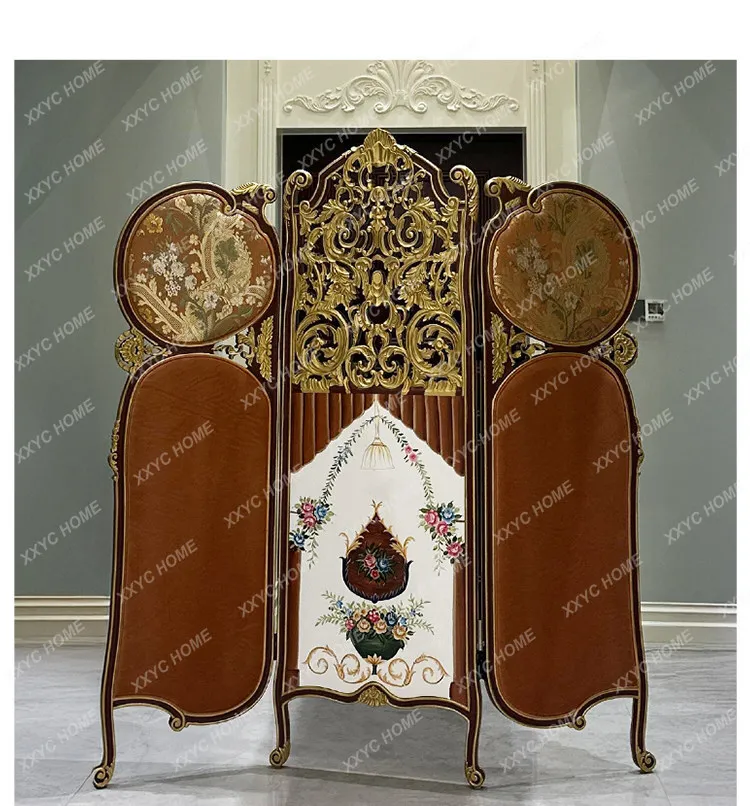 HH Screen Neoclassical Beech Double-sided Large Carving Hand-painted Gold Foil Craft Villa Hotel