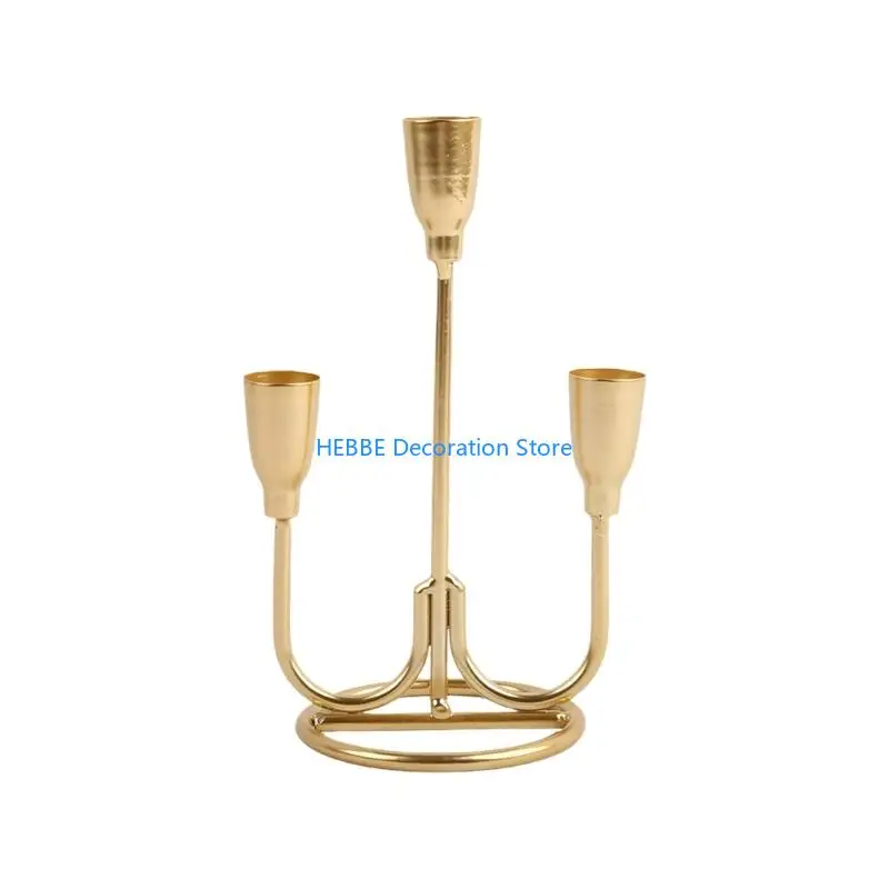 B0KC Elegant 3 Arm Iron Taper Holders For Dining Table Romantics Home Decors