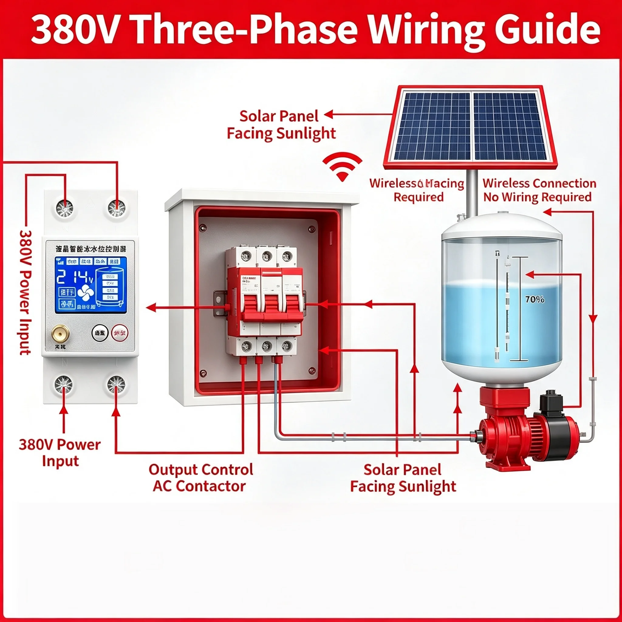 Wireless Automatic Water Level Controller, Solar Water Tank Pump Supply Drain Switch