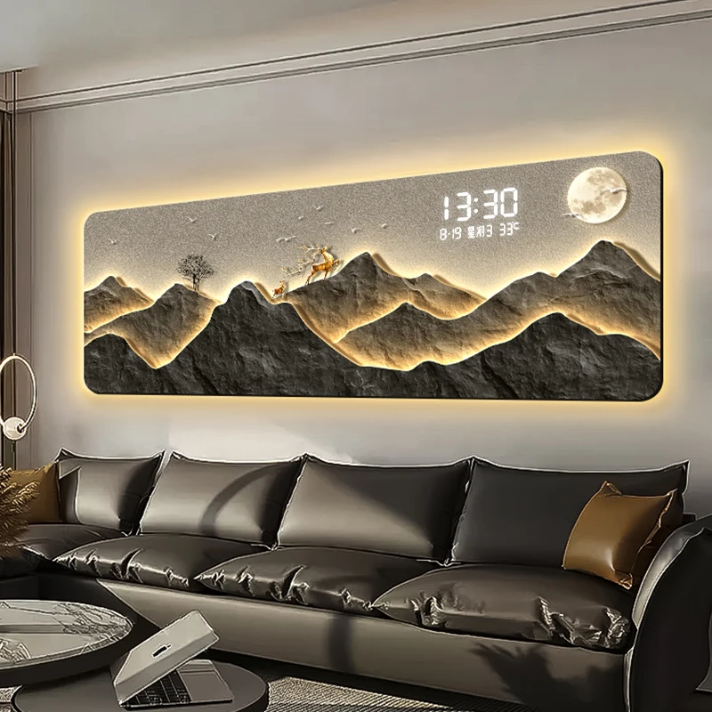 2025 High End Living Room Decoration Painting, LED Digital Electronic Clock, Mountain Back Atmosphere Light Hanging Painting view 5