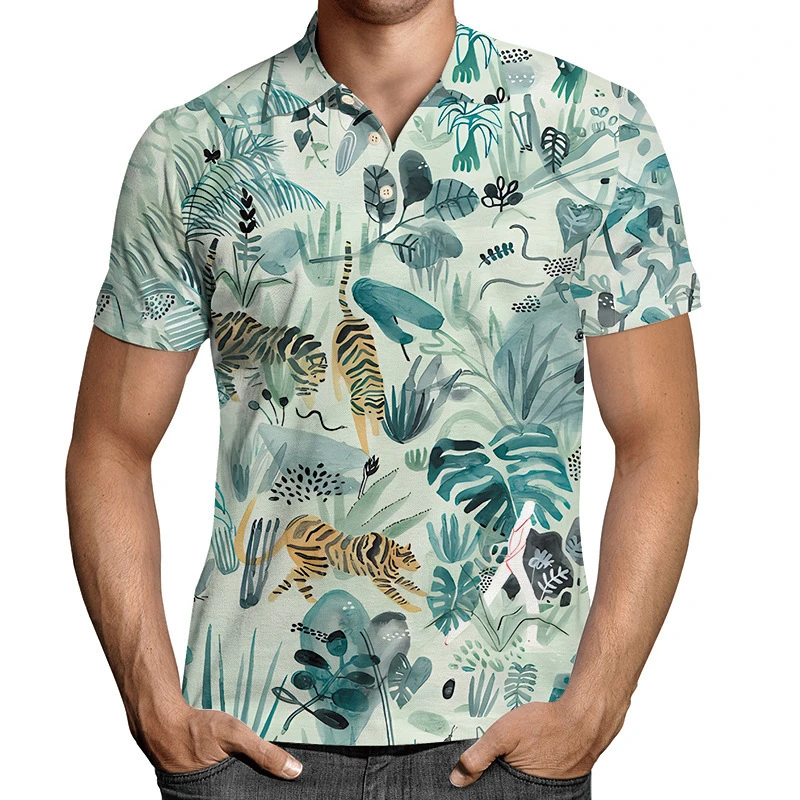 New Men\'s Polo Shirt Personality Graphic Print Men Clothing Casual Short Sleeved Loose Oversized Shirt Street Fashion Tops Tees