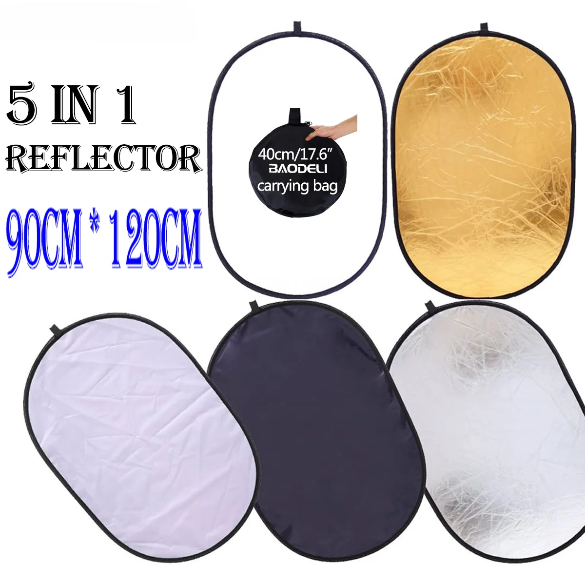 

90x120cm 5 in 1 Portable Collapsible Light Oval Photography Reflector for Studio Multi Photo Outdoor studio reflector