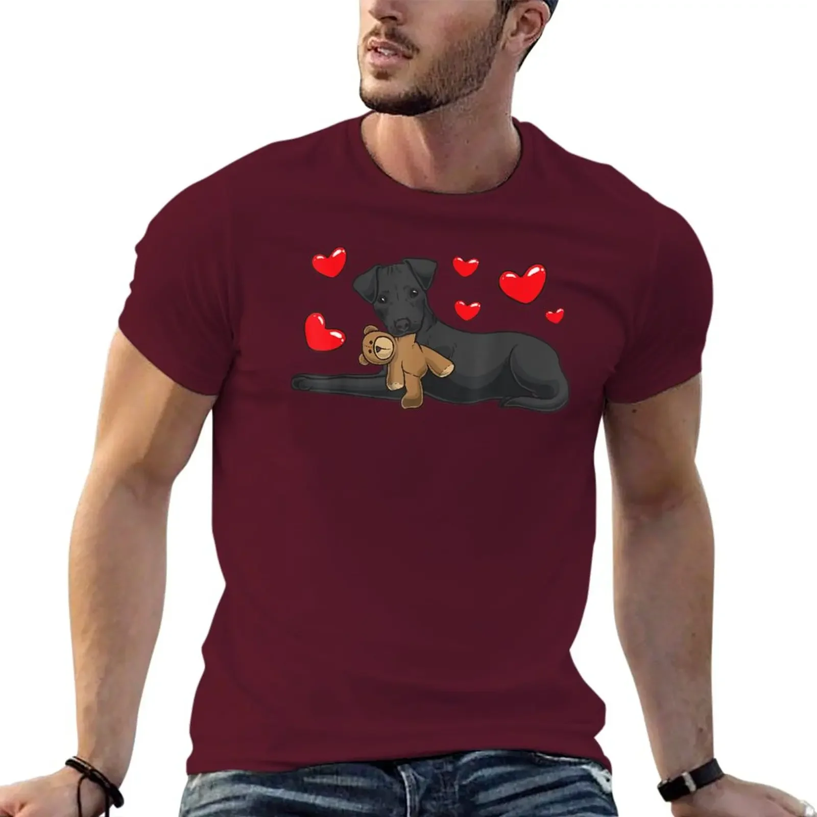 New edition men clothing graphic Patterdale Terrier Dog With Stuffed Animal And Hearts T-Shirt Oversized t-shirt harajuku Tee