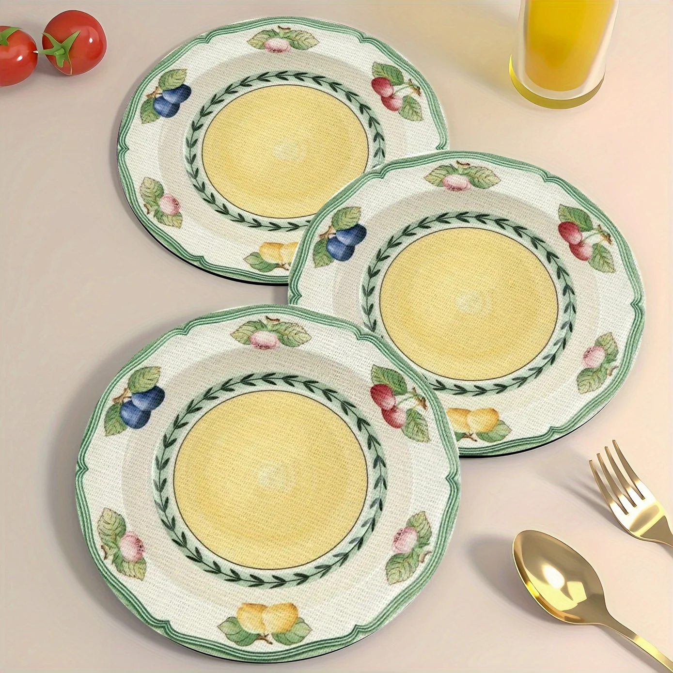 VIKAMA 4/6PC Fruit and Flower Meal Mat Yellow Heart Fruit Pattern Dessert Shop Decoration Fresh Countryside Style