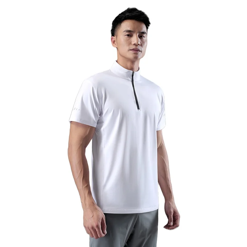 

Men's Summer Short Sleeve T-shirt Business Casual Stand Collar Polo Shirt Half Zipper Outdoor Fitness Sports Quick Drying Tops